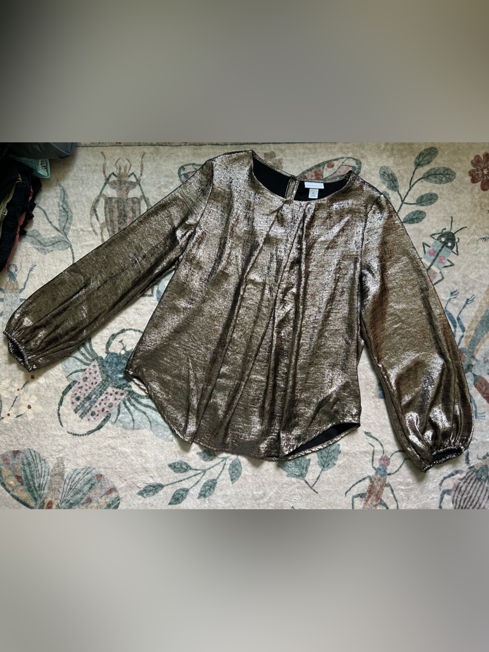 Liz Claiborne Metallic Shimmery Long Sleeve Blouse - Bronze